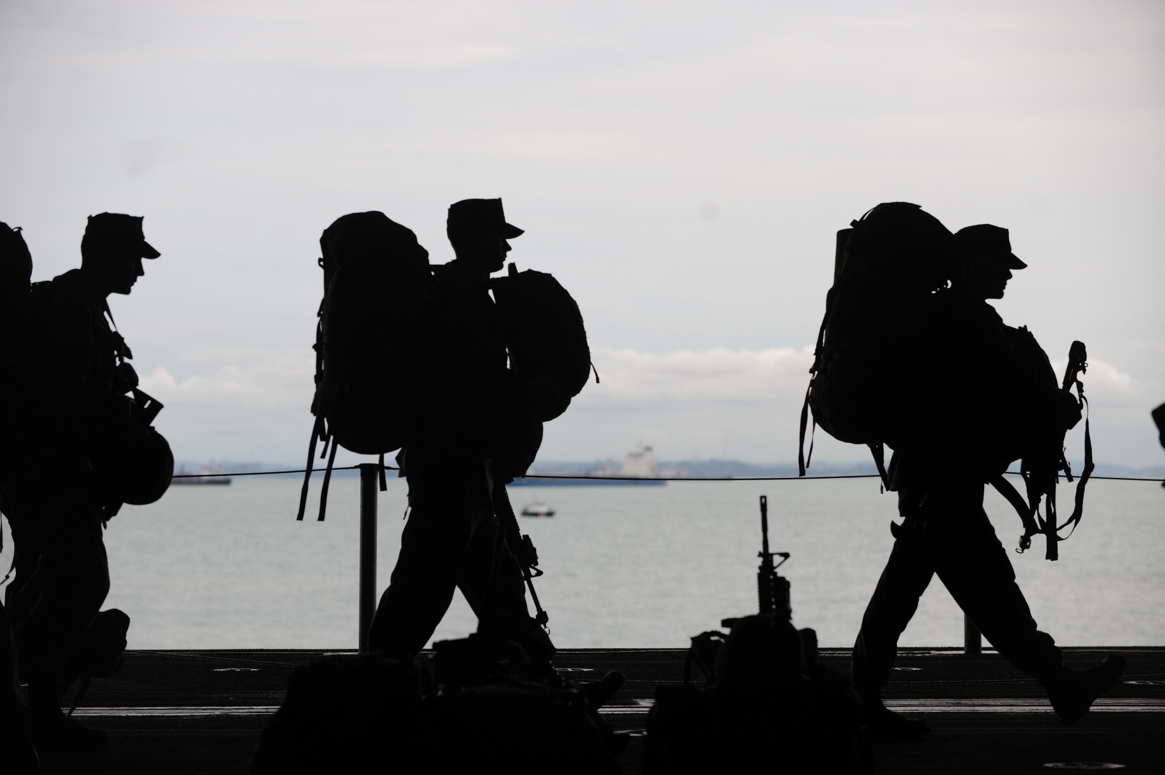 Silhouette of Soldiers Walking